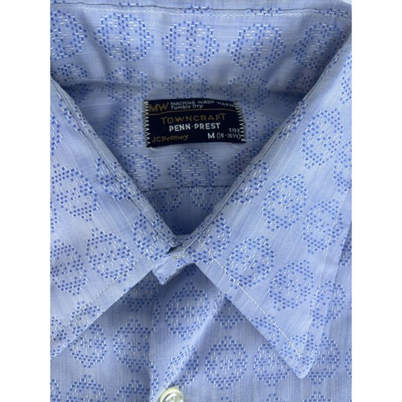 Vintage 60s 70s TOWNCRAFT BUTTON UP SHIRT Penn Prest Penneys Men’s M Big Collar - Picture 2 of 7